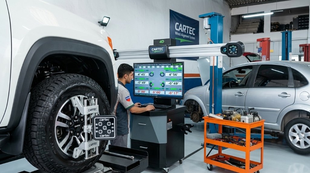 Alinhamento veicular 4D computadorizado na oficina Cartec